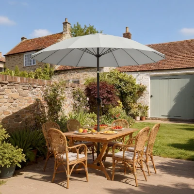 Outsunny Shanghai Parasol 16-Rib Crank Tilt Light Grey