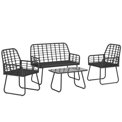 Outsunny 4pc Rattan Patio Furniture Set with Loveseat Black