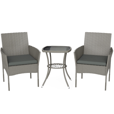 Outsunny 3 Piece Rattan Bistro Set Glass Table Dark Grey
