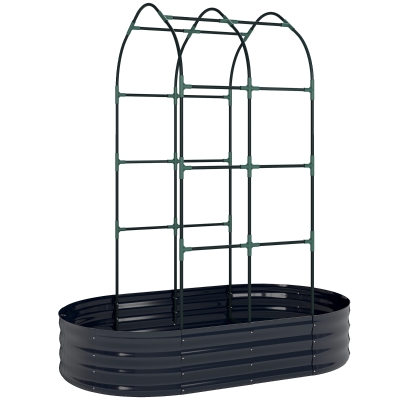 Outsunny Metal Raised Garden Bed with Trellis Dark Grey 5x3x6ft