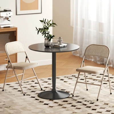 HOMCOM 2er-Set Klappstühle, Tragbare Bürostühle, Metallbeine, Faltstuhl für Büro, Empfang, Wartezimmer, Leinenoptik, Beige