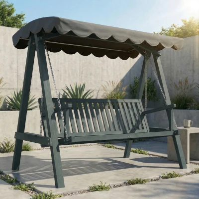 Outsunny 3-Seater Wooden Swing Chair Outdoor Bench Grey