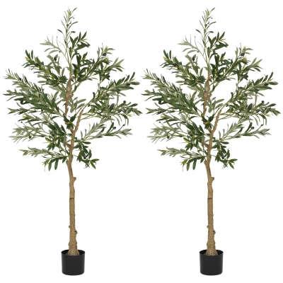 HOMCOM Conjunto de 2 Oliveiras Artificiais de 150 cm Plantas Artificiais Decorativas Grande Árvores Artificiais de Interior Verde