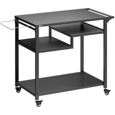 Outsunny Grill Cart 3-Tier Steel Tabletop with Wheels Black