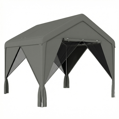 Outsunny Patio Gazebo Steel Frame with Netting Dark Grey