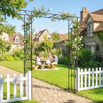 Outsunny Garden Arch Steel Trellis for Plants Black 180x40x215cm