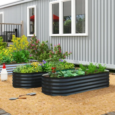 Outsunny Steel Planters Set of 2 Dark Grey 150x60cm