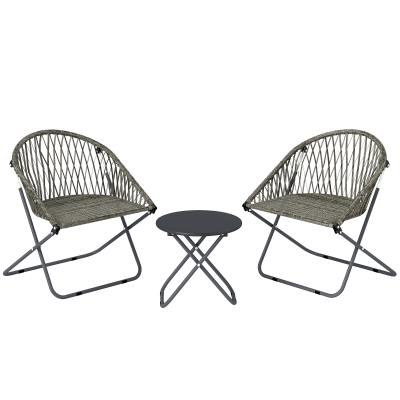 Outsunny Patio Bistro Set Folding Furniture 2 Chairs Table Grey