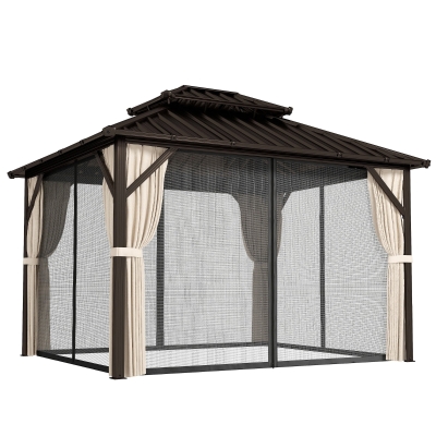 Outsunny Hardtop Gazebo Aluminium Brown 3x3m