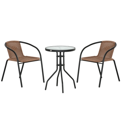 Outsunny Rattan Bistro Set 3-Piece Brown