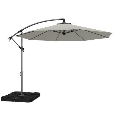 Outsunny 3m Overhanging Parasol with Base Light Grey