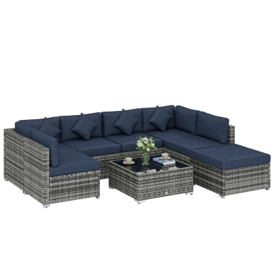 Outsunny 8pc Rattan Corner Sofa Set Outdoor Dark Blue