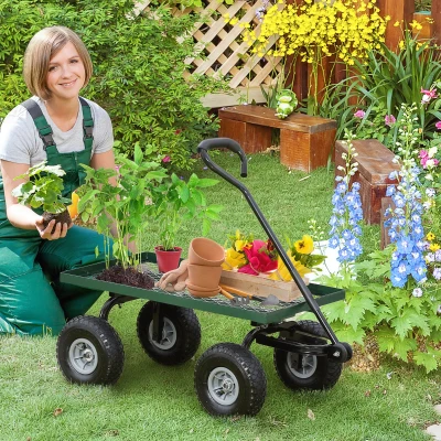 Outsunny Heavy-Duty Garden Cart Metal Frame 150kg Green