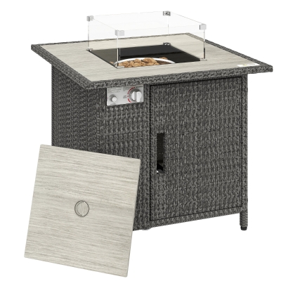 Outsunny Rattan Gas Fire Pit Table Dark Grey