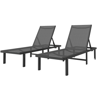 Outsunny Conjunto de 2 Espreguiçadeiras de Jardim Reclináveis com Rodas Encosto Ajustável em 4 Níveis e Tecido Textilene Cinza Escuro