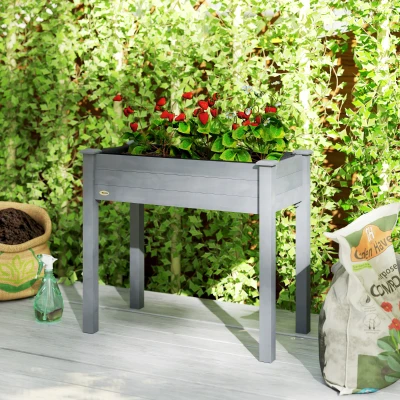 Outsunny Wooden Raised Planter Box with Liner Dark Grey