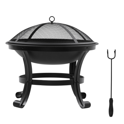 Outsunny Fire Pit with Mesh Lid & Poker, Camping Black