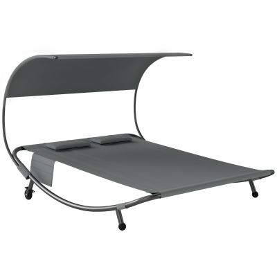 Outsunny Espreguiçadeira Dupla com Toldo Removível, Rodas, Almofadas e Bolsos Porta-objetos, Cinza
