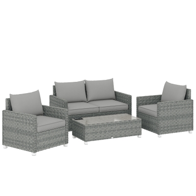 Outsunny 4pc Rattan Furniture Set with Table Grey