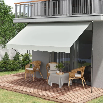 Outsunny Toldo Manual Retrátil Ajustável 300x170x200-290 cm com Manivela Proteção Solar UV40+ para Varanda Jardim Creme