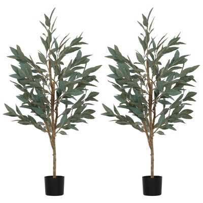 HOMCOM Conjunto de 2 Plantas Artificiais de Louro 150 cm Plantas Artificiais Decorativas Grande Verde