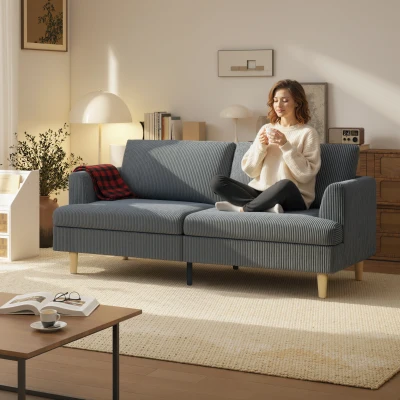 HOMCOM Sofá de 3 Plazas Tapizado en Pana Acolchado Grueso de Muelles Asiento Ancho 2 Almohadas 188x80x86 cm Gris Oscuro