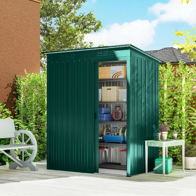Outsunny Metal Garden Storage Shed Waterproof Green 5x3.5ft