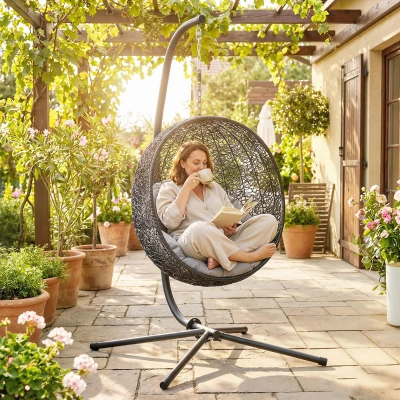 Outsunny Hammock Chair C-Stand with Chain, Black