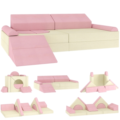 AIYAPLAY Kids Modular Foam Play Sofa, 12-Piece, Pink