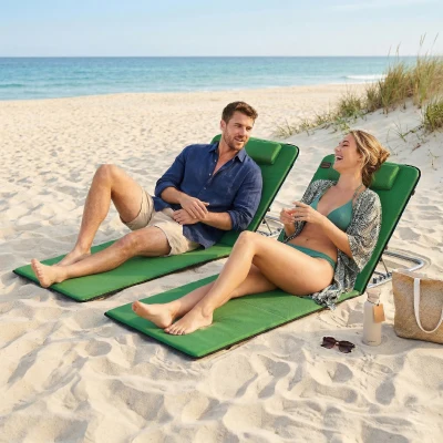 Outsunny Beach Chairs Set of Two Metal Frame Reclining Green