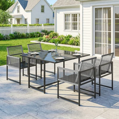 Outsunny 5-Piece Garden Dining Set Foldable Patio Table Chairs Grey