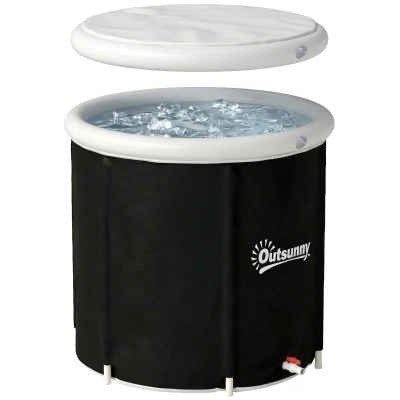 Outsunny Eisbad Ø78 cm Faltbare Eisbadewanne aufblasbare tragbare Eistonne 280L mit 3 Isolierschichten Abdeckung, Schwarz