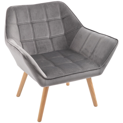 HOMCOM Fauteuil Scandinave Velours Gris 67x61,5x71 cm