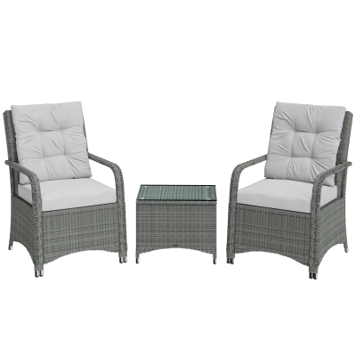 Outsunny Rattan Bistro Set 3-Piece Wicker Metal Light Grey