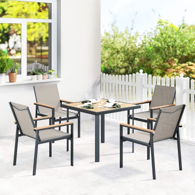 Outsunny 5-Piece Metal Dining Set Glass-Top Table Khaki
