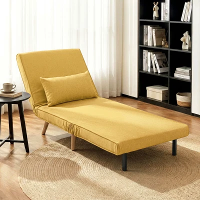 HOMCOM Sofá Cama Individual Plegable con Respaldo Ajustable 5 Posiciones Sillón Cama Tapizado con Cojín 72x75x85 cm Amarillo