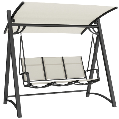 Outsunny Baloiço de Jardim de 3 Lugares com Teto Ajustável UPF50+ Assento Transpirável e Estrutura em Metal 188x130x183 cm Creme