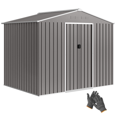 Outsunny 8 x 6ft Galvanised Steel Shed, with Double Door - Light Grey