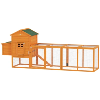 PawHut Galinheiro de Madeira para 3-6 Galinhas com Teto Asfáltico Porta com Trava Bandeja Amovível e Rampa 297,5x68x118cm Madeira