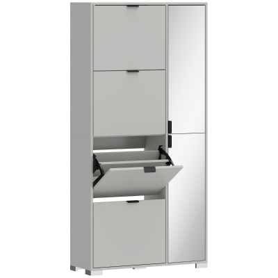HOMCOM Schuhschrank mit Spiegel, 4 Klappfächer, Flurschrank, Grau