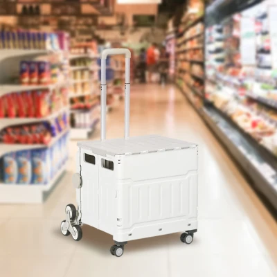 HOMCOM Carrello Spesa Pieghevole con Ruote per Scale, Bianco