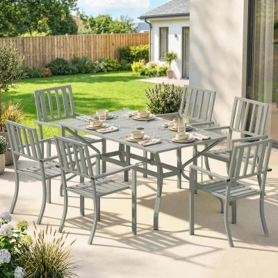 Outsunny 7pc Garden Table & Chairs 6-Seater Light Grey