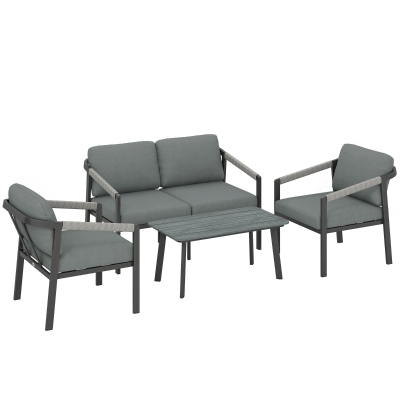 Outsunny Aluminium 4-Seater Patio Furniture Set Black