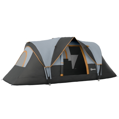 Outsunny Tenda de Campismo para 4-5 Pessoas Impermeável + Anti UV com Bolsa de Transporte e Gancho para Luz 455x230x180cm Cinza e Preto