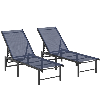 Outsunny Reclining Sun Loungers Set of 2 Dark Blue