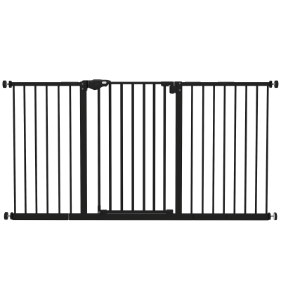 PawHut Dog Gate Stair Gate Pressure Fit Pets Barrier Auto Close for Doorway Hallway, 74-148cm Wide Adjustable, Black