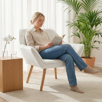 HOMCOM Butaca de Salón Moderna Tapizado en Terciopelo con Patas de Madera Sillón Relax para Sala de Estar Crema