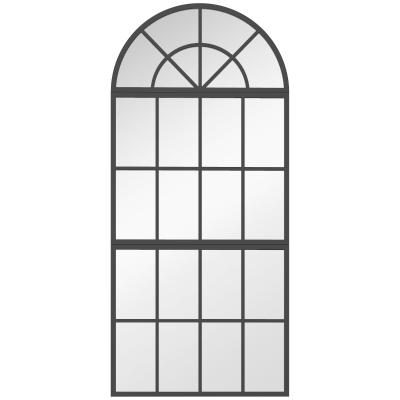 HOMCOM Large Arched Wall Mirror with Metal Grid, 3-Piece Split Window Mirrors, 120 x 54 cm, Black