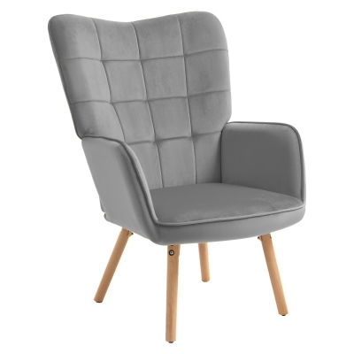 HOMCOM Velvet-Touch Tufted Wingback Chair Grey