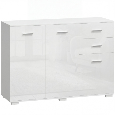 HOMCOM Modern Sideboard Cabinet 2 Drawers 3 Doors High Gloss White